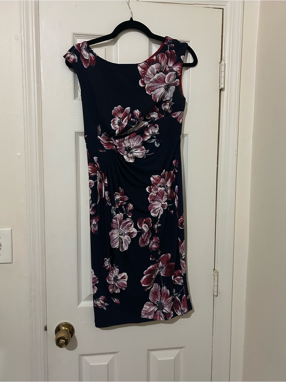 Connected Apparel Navy Midi Dress with Pink Floral Print